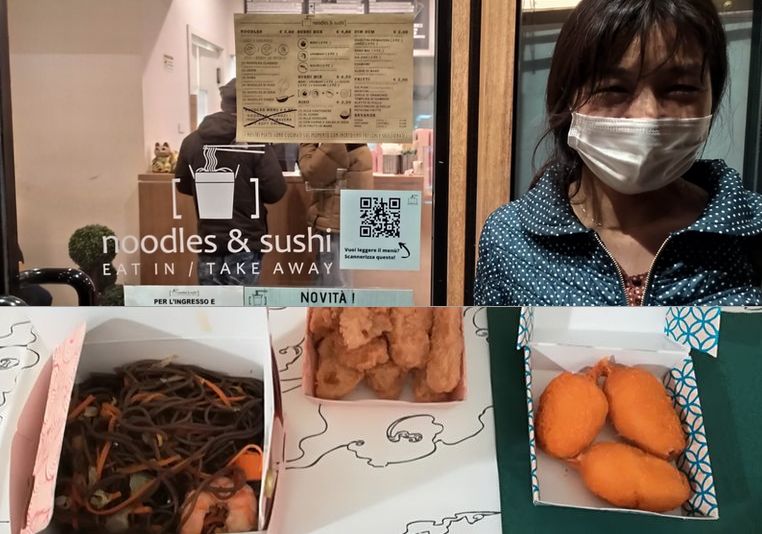 Naoko in front of noodle shop
