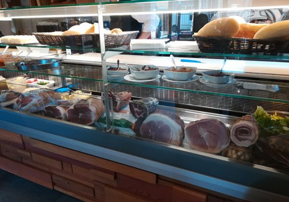 Showcase in the sandwich shop