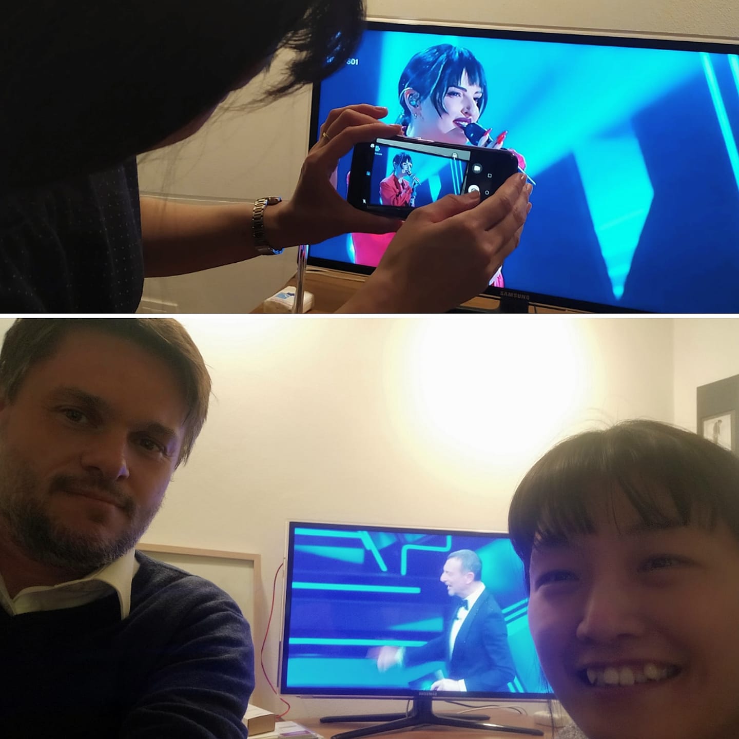 Fabio and Naoko watching sanremo show